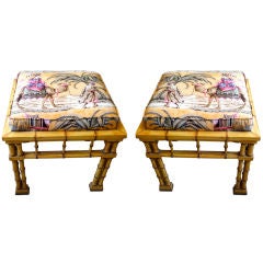 Pair of Bamboo Painted Stools