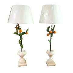 Pair of Italian Tole and Marble Orange Tree Lamps