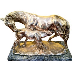 English Silver Plate Horse on Marble Base