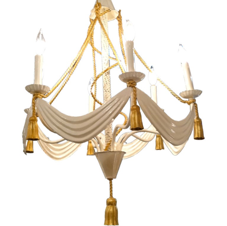 Italian Tole Tassel and Swag Chandelier For Sale