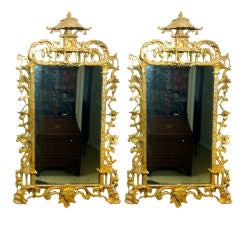 Pair of  English Chinese Style Water Gilt Gold Mirrors