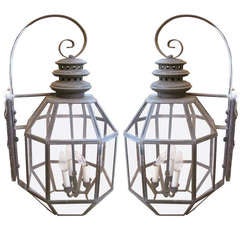 Pair of American Tole Hanging Lanterns