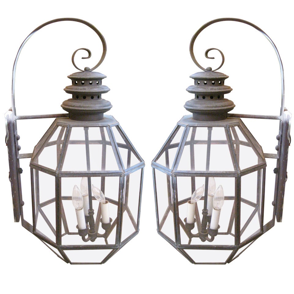 Pair of American Tole Hanging Lanterns For Sale