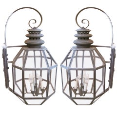 Pair of American Tole Hanging Lanterns