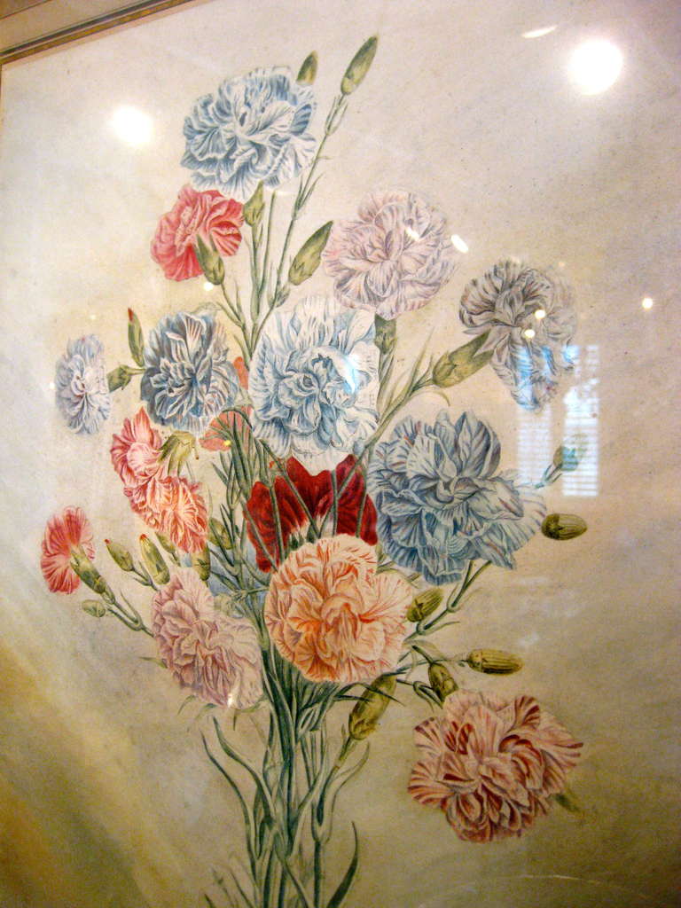 18th Century and Earlier Pair of Dutch 18th Century Floral Watercolors of Roses and Carnations