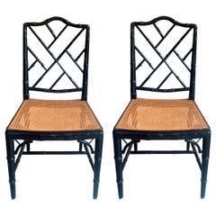 Pair of Black Lacquered Bamboo Side Chairs
