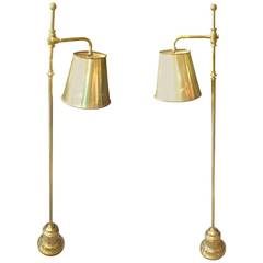 Antique Pair of English Brass Floor Lamps