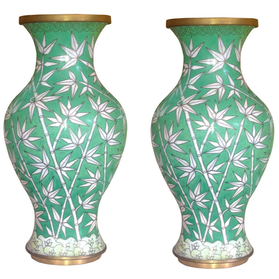 Pair of Chinese Vases with Bamboo Motif at 1stdibs