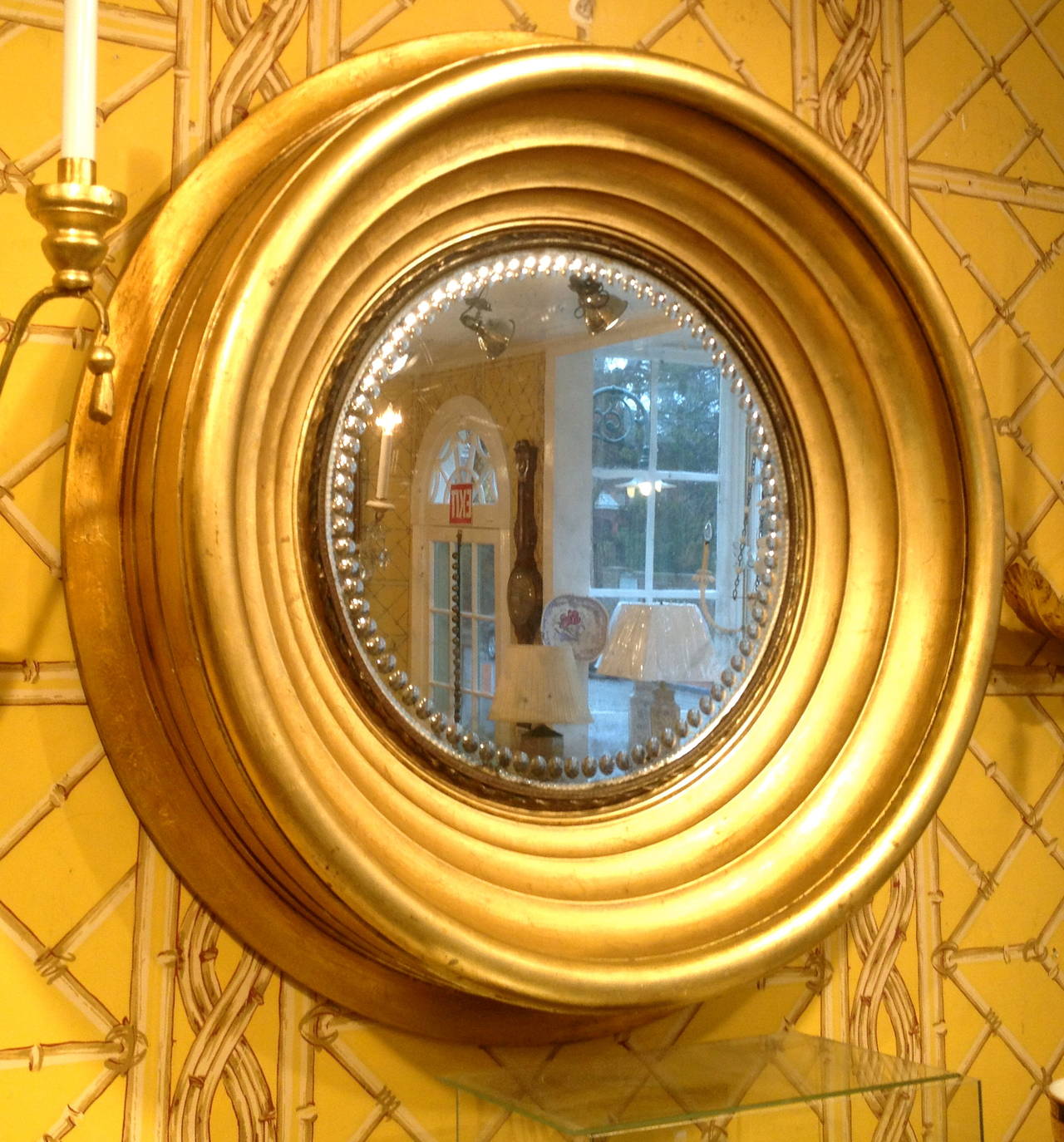 19th Century Round Hand-Etched Mirror with Gilt Wooden Frame