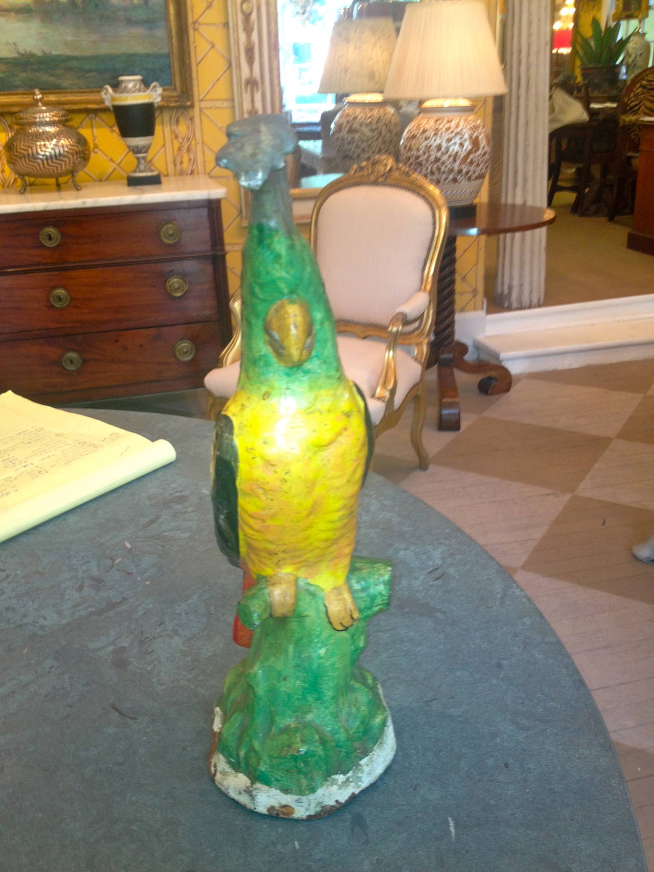 19th Century Hand Painted Iron Cockatoo Door Stop Sculpture In Good Condition In Southampton, NY