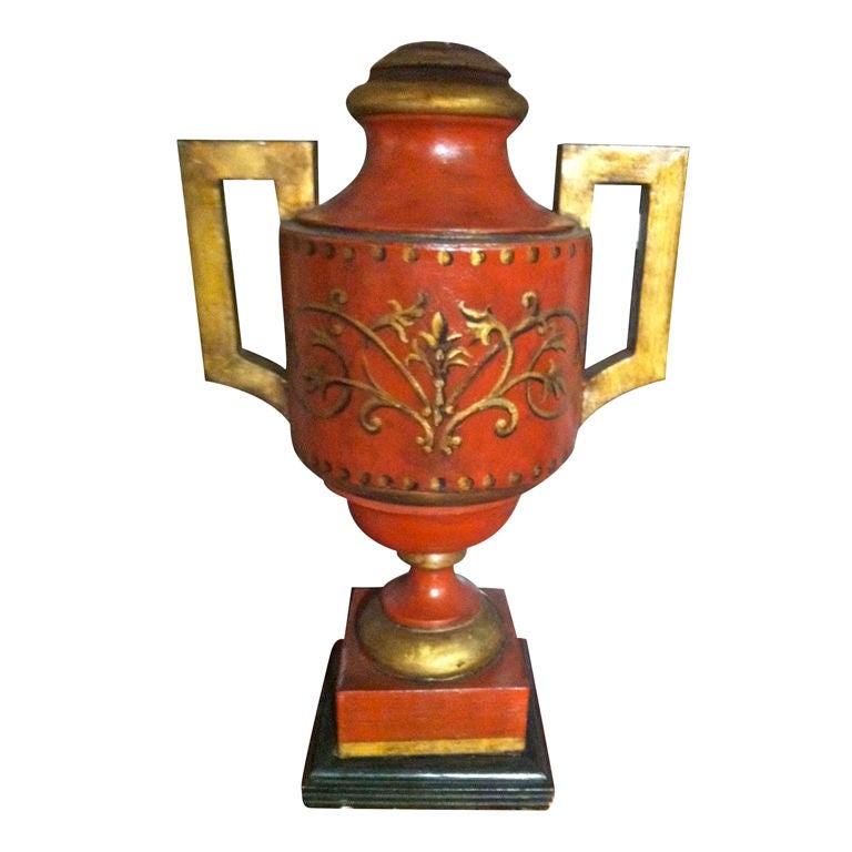 19th Century English Red Painted Tole Urn as a Lamp For Sale