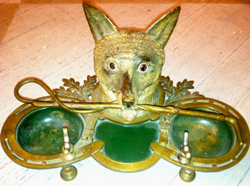 19th Century English Fox Bronze Inkwell