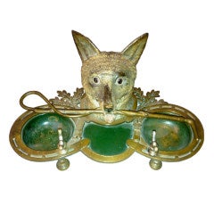 19th Century English Fox Bronze Inkwell