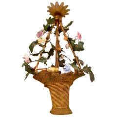 Antique Late 19th Century French Basket of Flower Chandelier