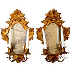 Pair of Venetian Gold Leaf and Mirror Sconces