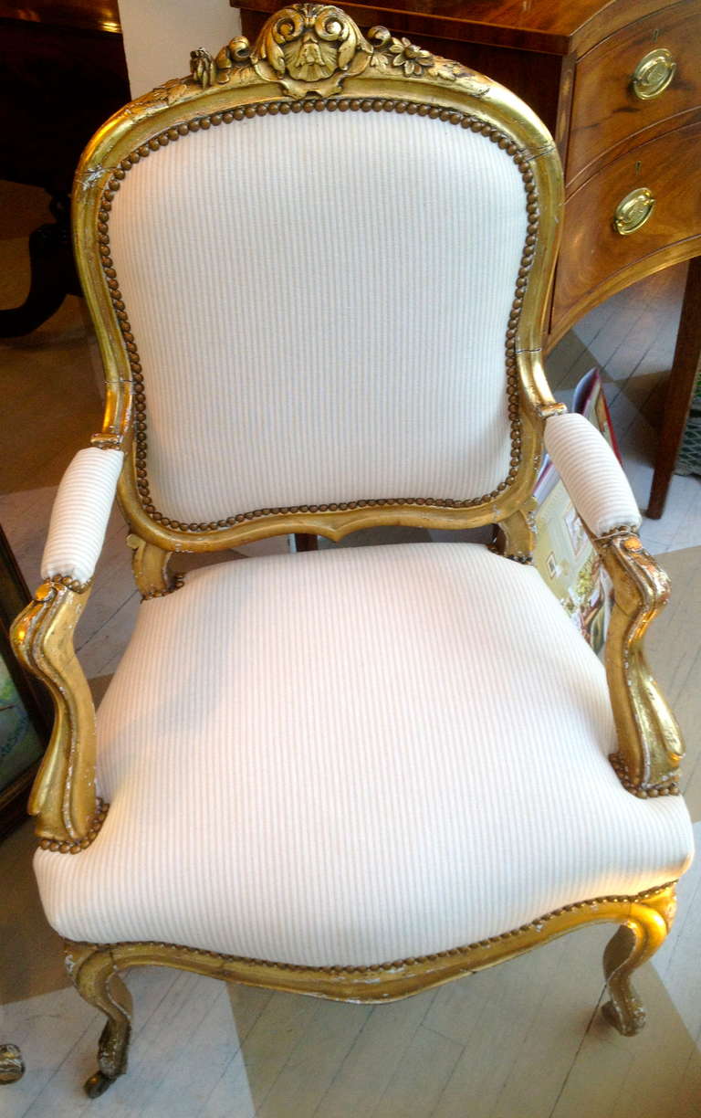 Pair of 19th Century Napoleon III French Watergilt Gold Leaf Armchairs