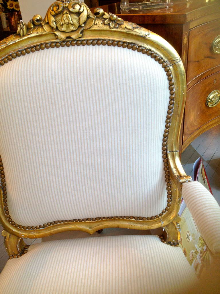 Napoleon III Pair of 19th Century French Watergilt Gold Leaf Armchairs