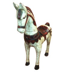 South American Folk Hand Carved Wooden Painted Horse
