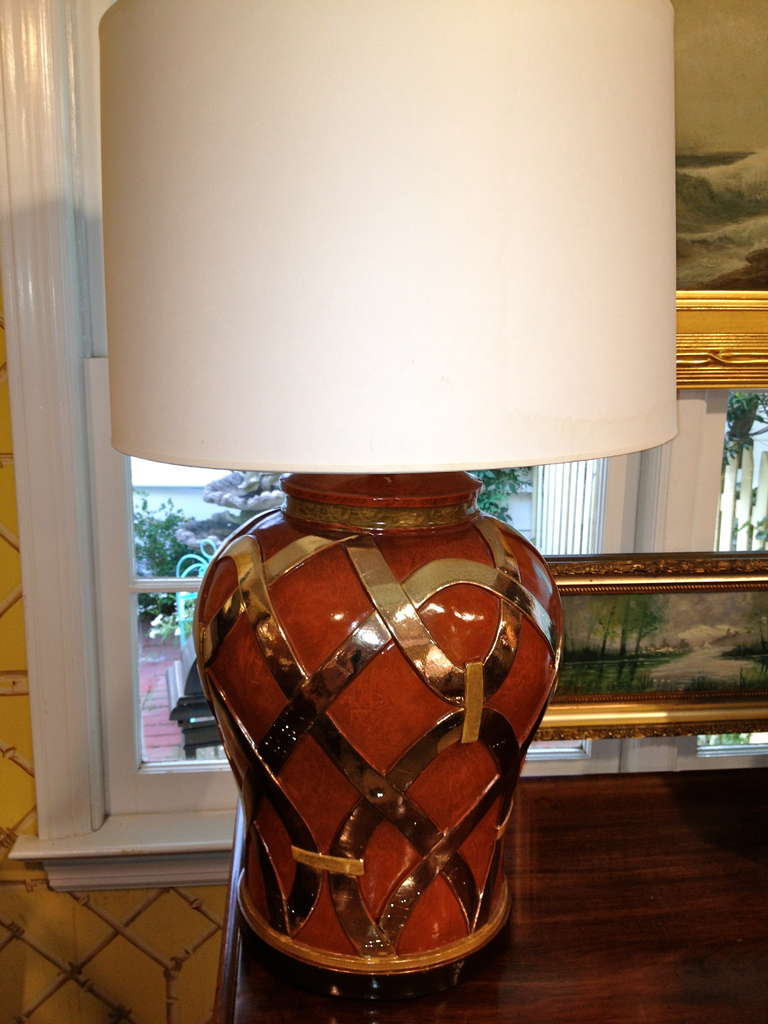 Hollywood Regency American Lacquered and Gilt Vase Shape Lamp