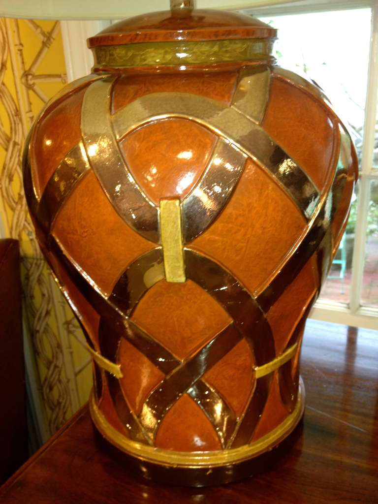 American Lacquered and Gilt Vase Shape Lamp In Good Condition In Southampton, NY