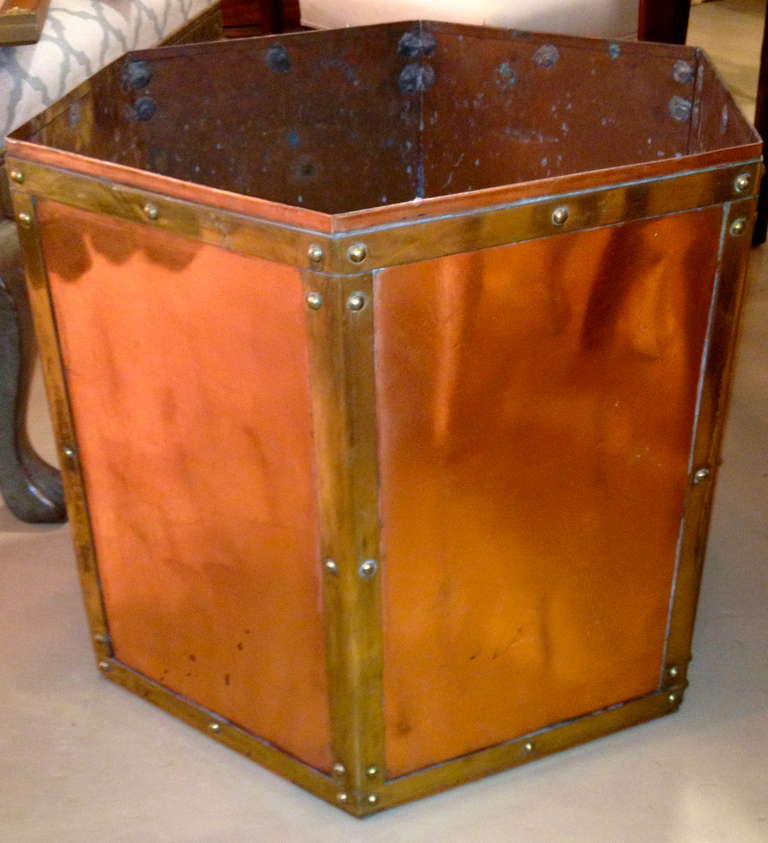 Napoleon III French 19th Century Copper and Brass Bin for Fire Place
