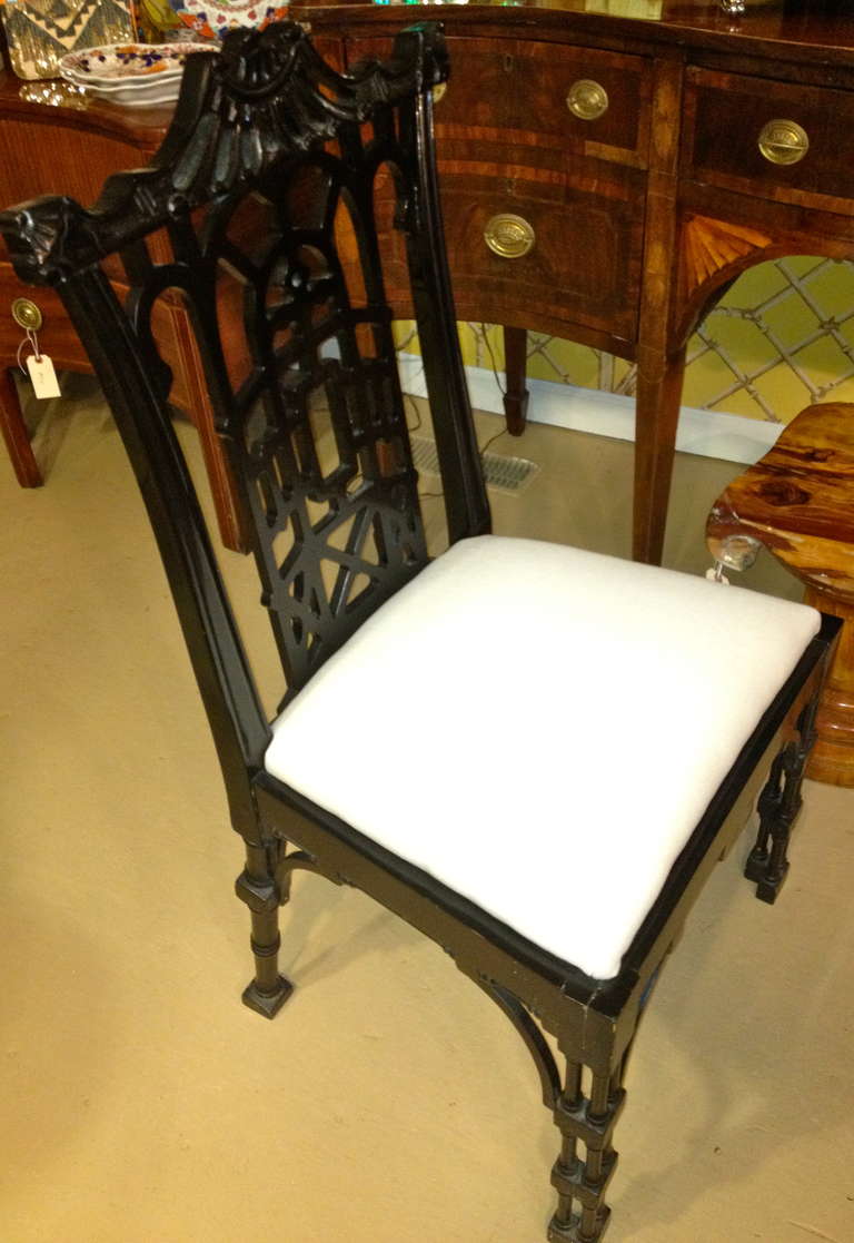 Set of Four American Black Lacquered Chinese Chippendale Style Chairs In Good Condition In Southampton, NY