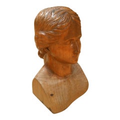 American 19th Century Carved Wooden Bust of a Woman