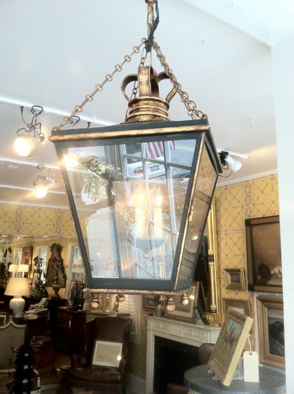 English Black Tole with Gilt Crown Lantern