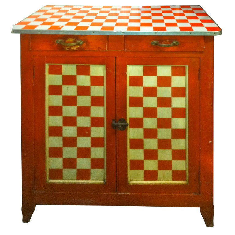 American Mid-Century Checker Painted Cabinet For Sale