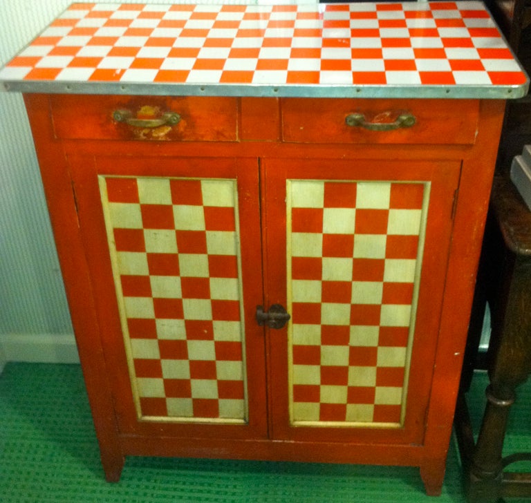 American Mid-Century checker painted cabinet.