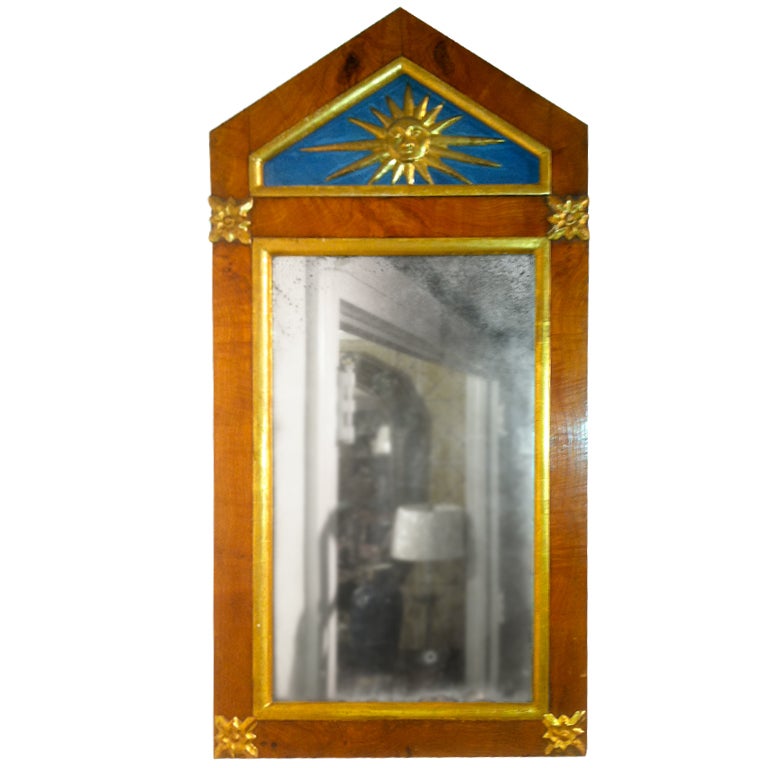 19th century, Austrian Biedermeier mirror with carved water gilt gold sun burst.