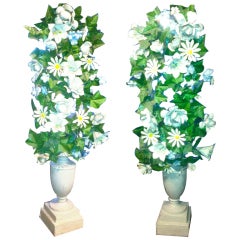 Pair of French 19th Century Painted Tole Flowers