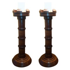 Pair of 19th Century English Oak Candlestick Lamps