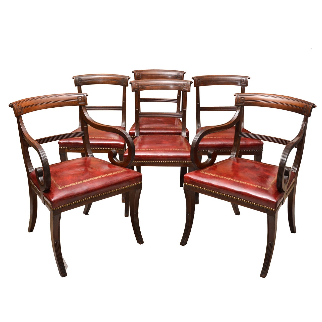 Circa 1900, English Regency Style Set of Six Mahogany Dining Chairs
