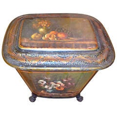 Antique !9th Century English Painted Tole Coal Box