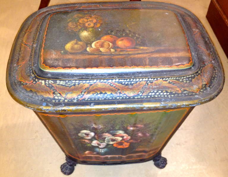 !9th Century English Painted Tole Coal Box