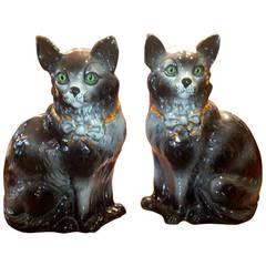 Pair of 19th Century English Staffordshire Cats