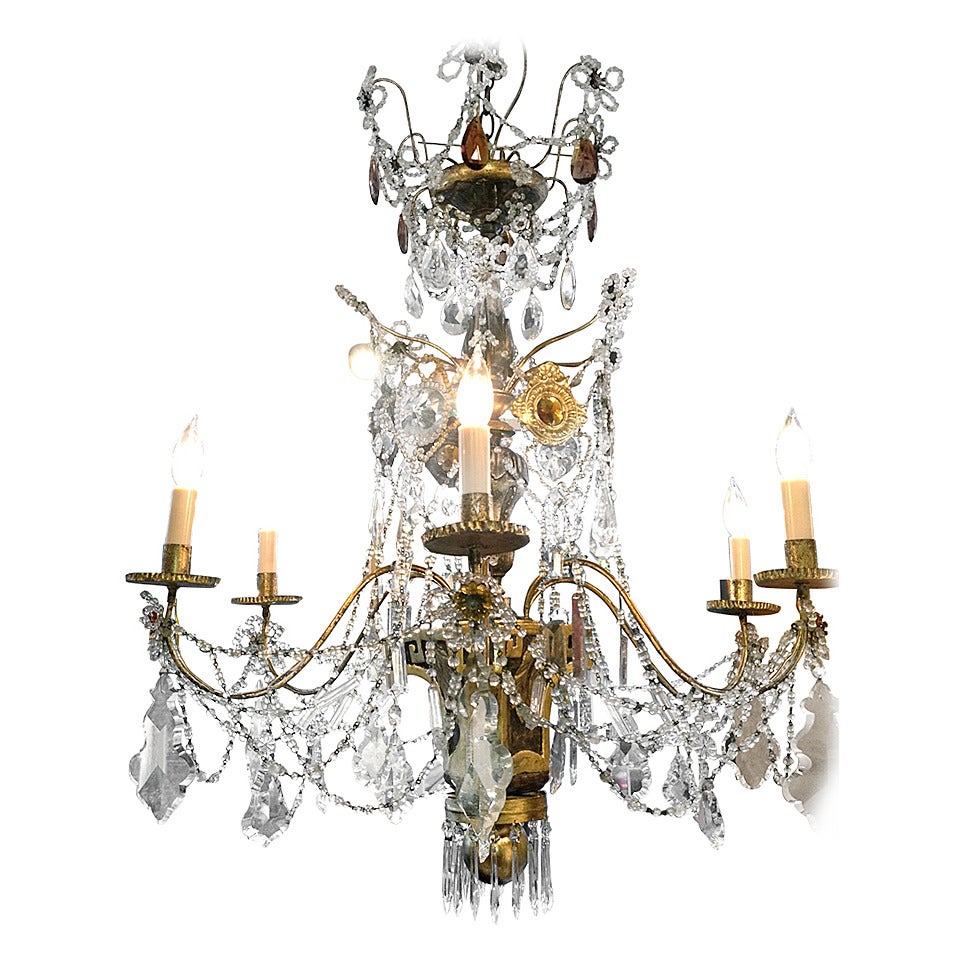 European 19th Century Wooden and Crystal Chandelier For Sale