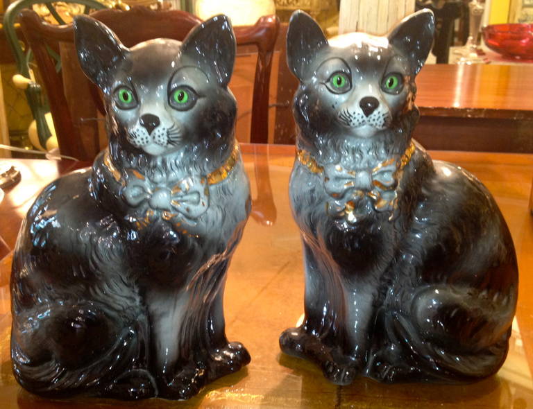 British Pair of 19th Century English Staffordshire Cats