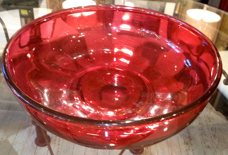 19th century American handblown cranberry glass bowl.