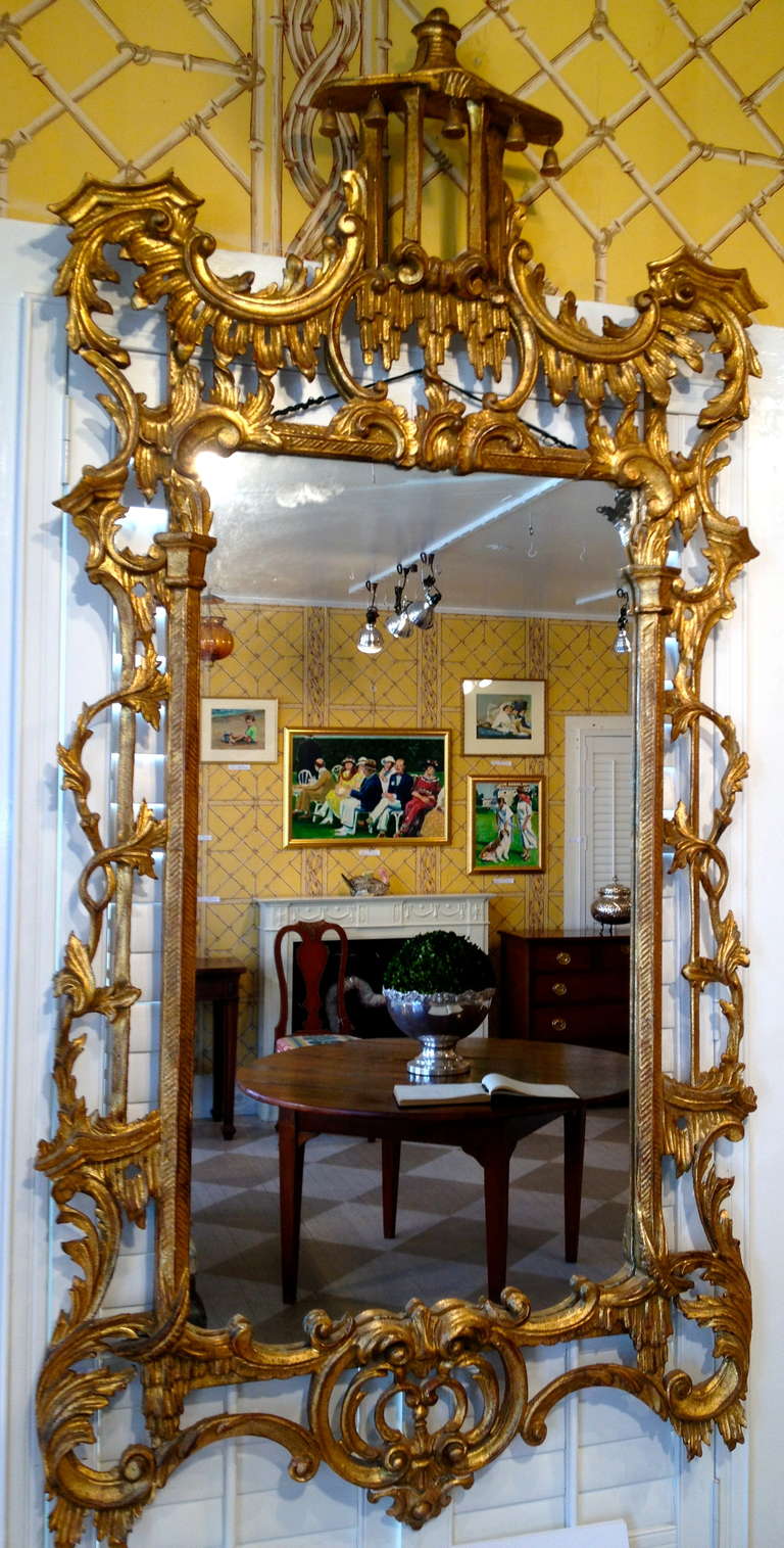 Circa 1900 Italian Gilt Wood Pagoda Mirror