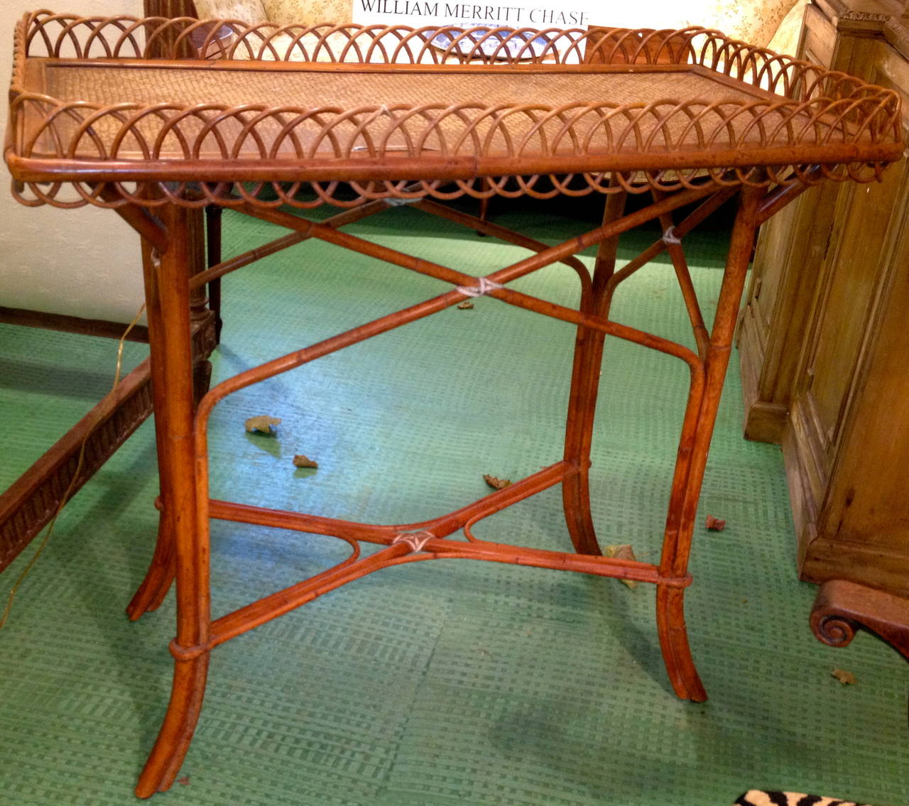 19th century French rattan serving table.
