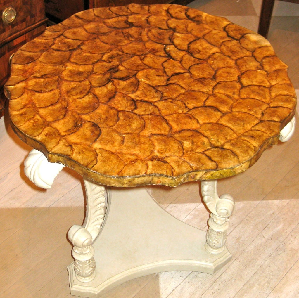 Pair of French Tarpin Fish Scale Top Table on Plumb Style Bases