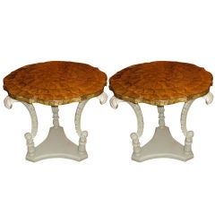 Antique Pair of French Tarpin Fish Scale Top Table on Plumb Style Bases