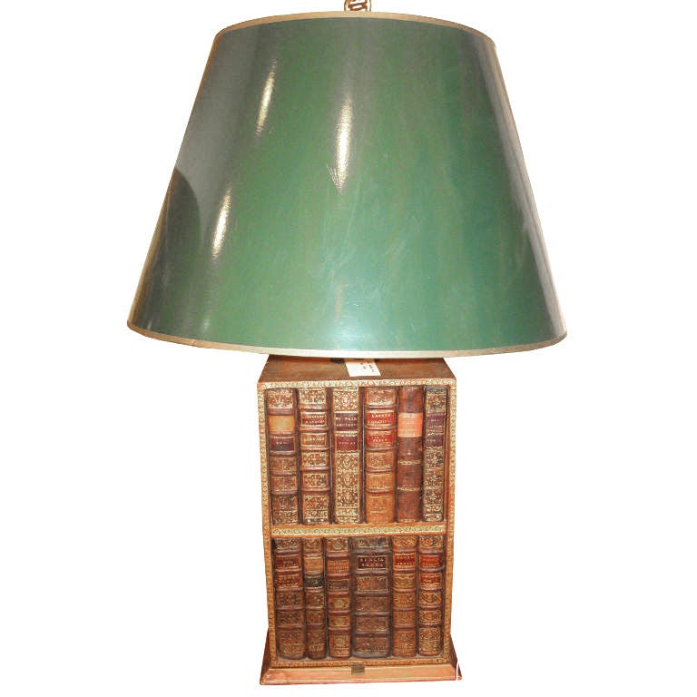 French Leather circa 1920 Book Box as a Lamp