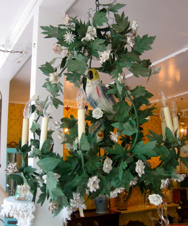 19th Century French Tole and Porcelain Chandelier
