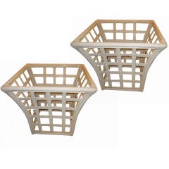 Pair of American Basket Weave Rattan End Tables