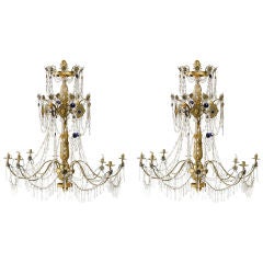 A Pair of Gilt-Brass Glass Chandeliers
