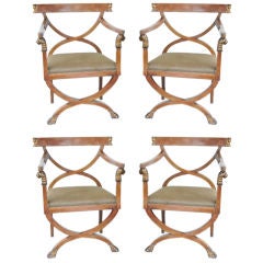 Four Pearwood and Gilt Neo-Classical X-Frame chairs