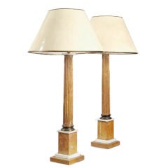 A Pair of Brass Mounted Marble Table Lamps